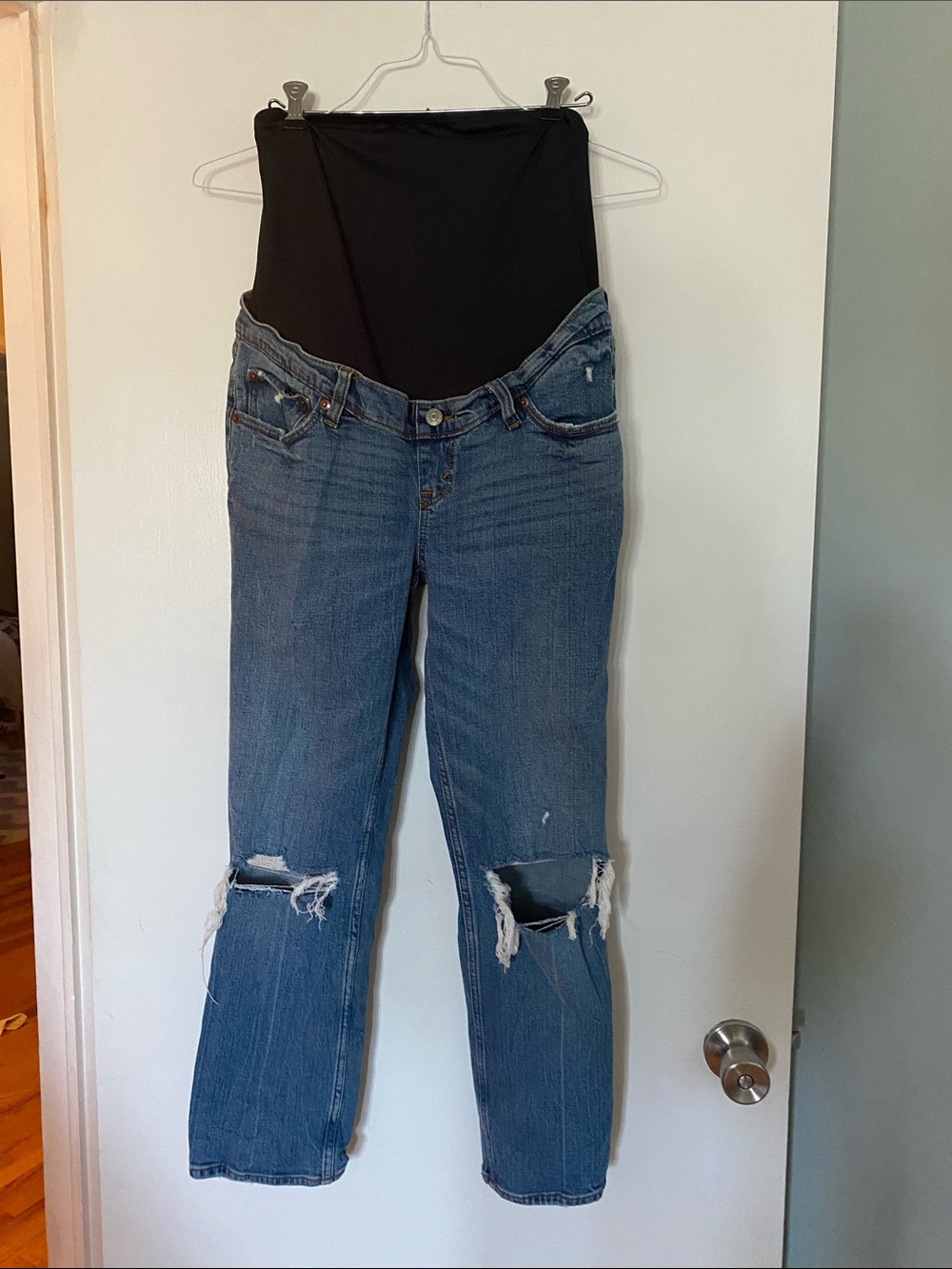 Abercrombie & Fitch Blue Straight Leg Distressed Maternity Jeans